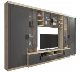 Meblościanka ROMA 340 cm dąb sonoma / grafit | duża...