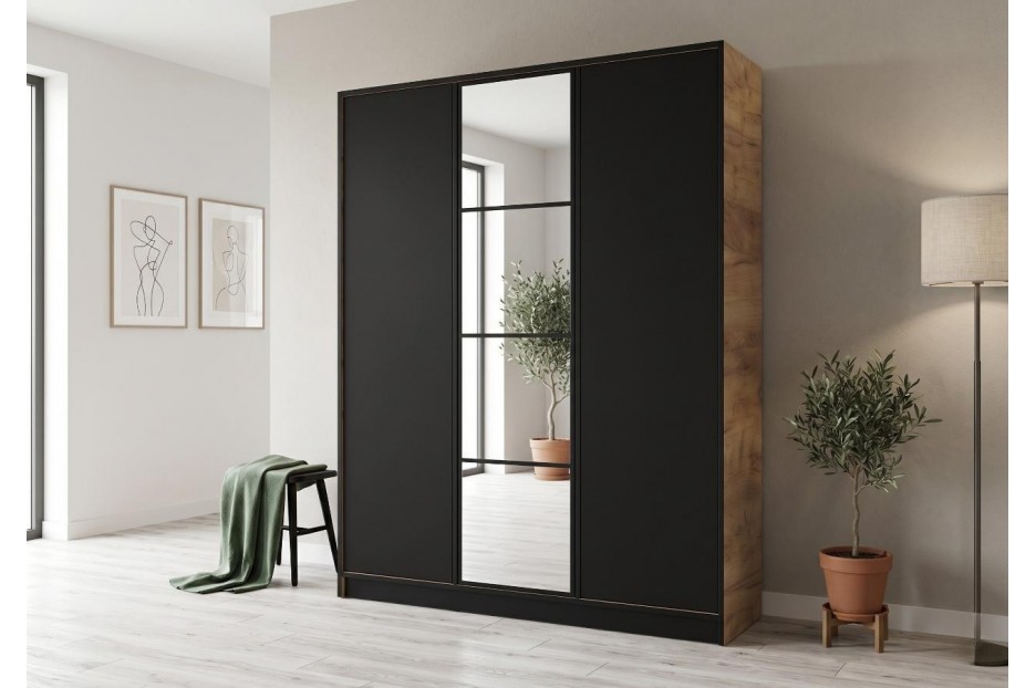 Szafa 3-Drzwiowa 160 cm Edan Dąb Craft Złoty + Czarny Eden tanio od kamameble.pl