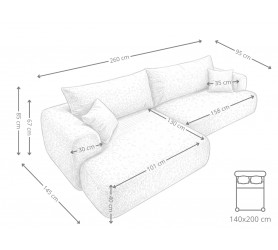 Narożnik Rozkładany Besso 260x145 cm Kolor Greige chmurka