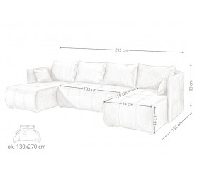 Duży Narożnik Rozkładany Aspen 292x152 cm wymiary