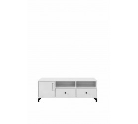 Komoda RTV BERGO BE8 50x140 cm |biały połysk z czarnymi...