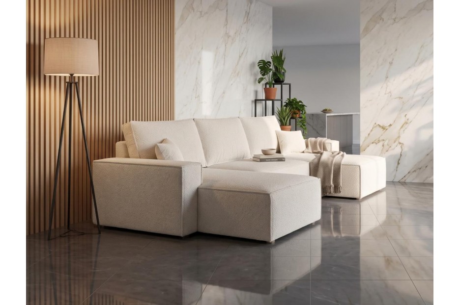Narożnik Z Funkcją Spania Viggo 377x189 cm boucle sofa kamameble