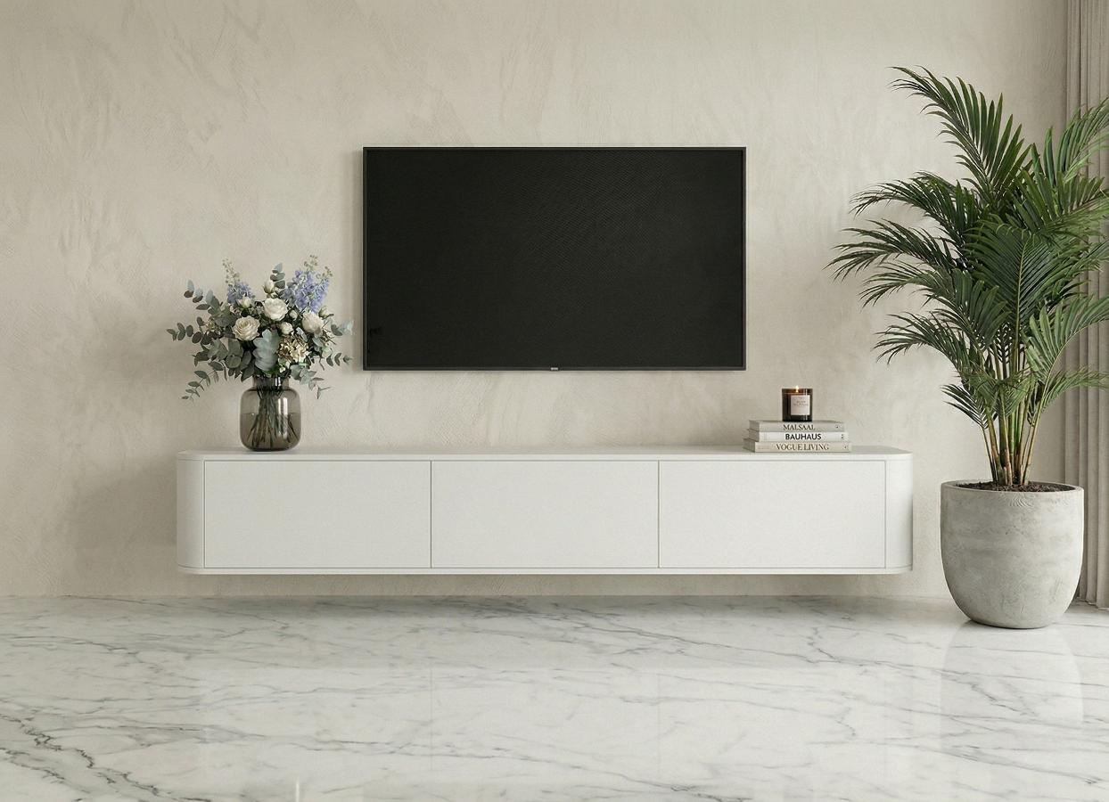 Komoda RTV Wisząca 215 cm Biała Azilia Azelio