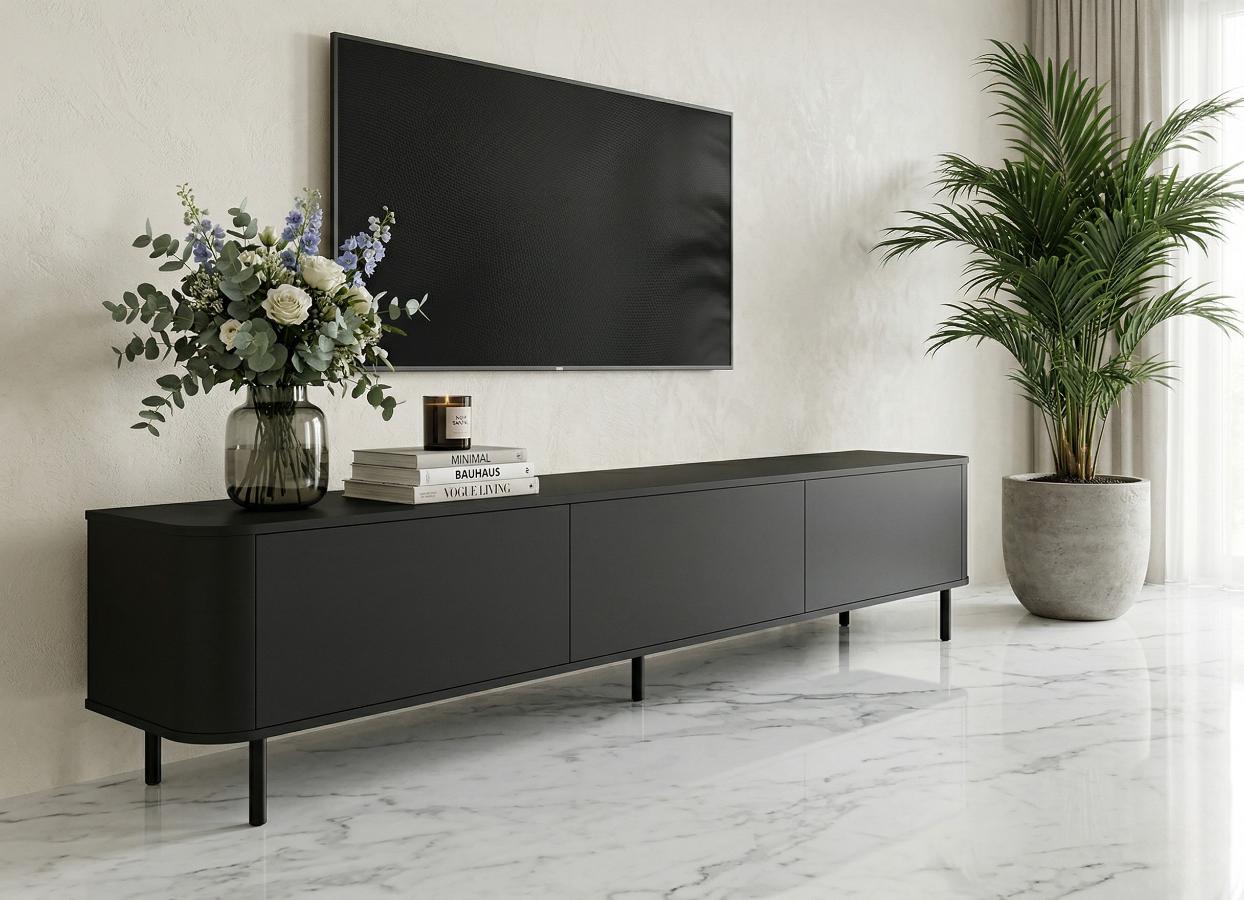 Komoda RTV Czarna 215 cm Azilia Azelio