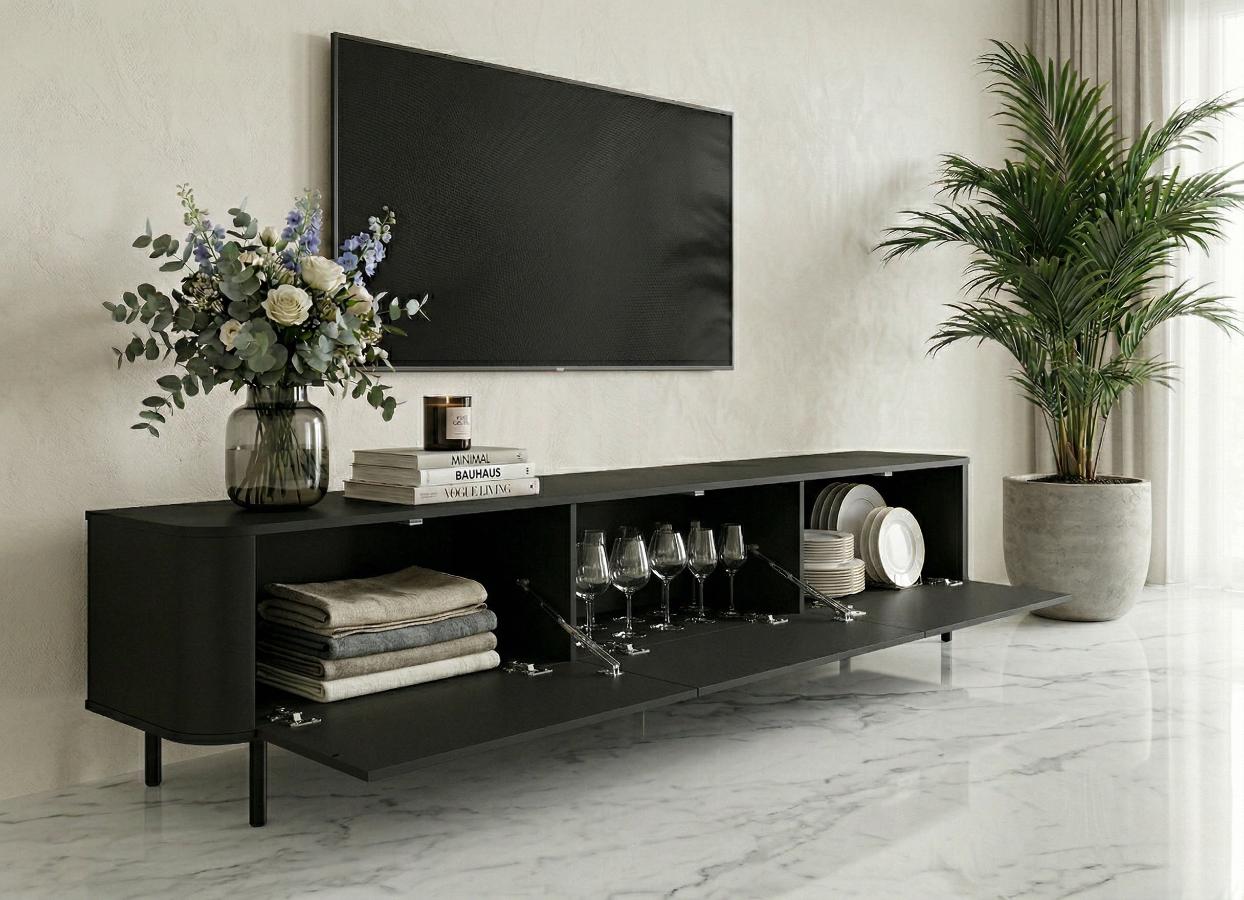 Komoda RTV Czarna 215 cm Azilia Azelio