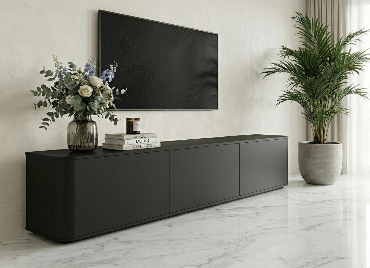 Nowoczesna Komoda RTV Czarna 215 cm Azilia Azelio