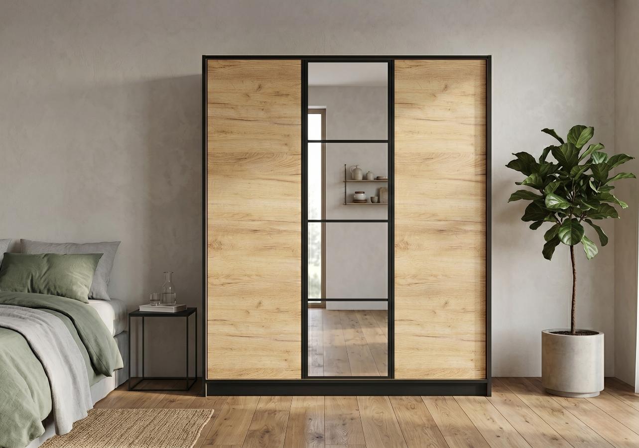 Szafa 3-Drzwiowa Edan 160 cm Dąb Craft Złoty Eden tanio od kamameble.pl