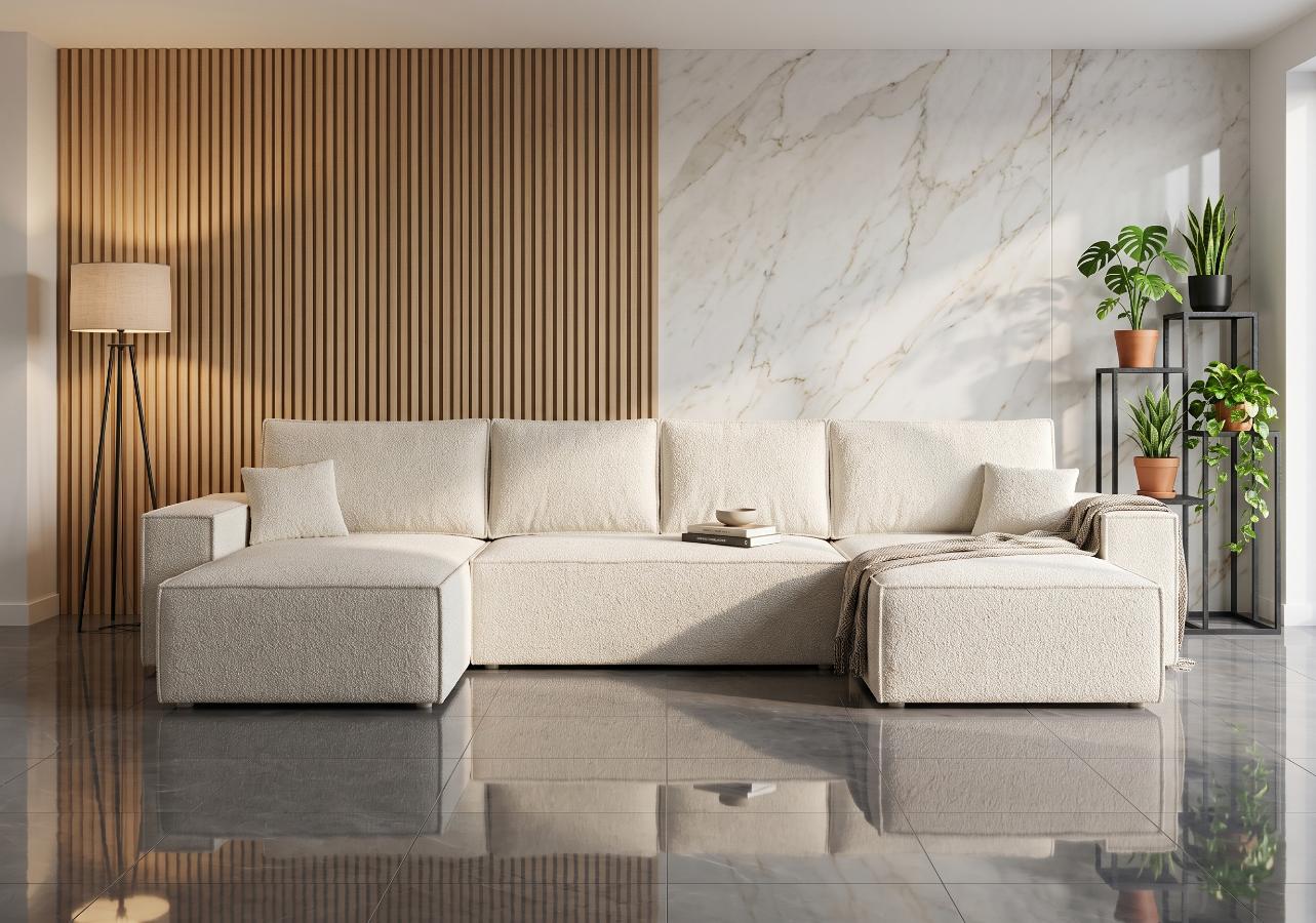 Narożnik Z Funkcją Spania Viggo 377x189 cm boucle sofa kamameble