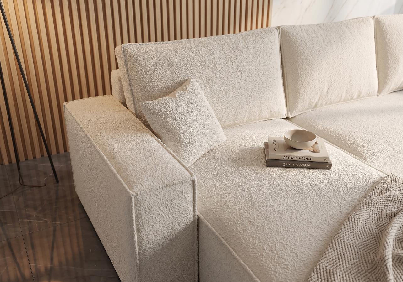 Narożnik Z Funkcją Spania Viggo 377x189 cm boucle sofa kamameble