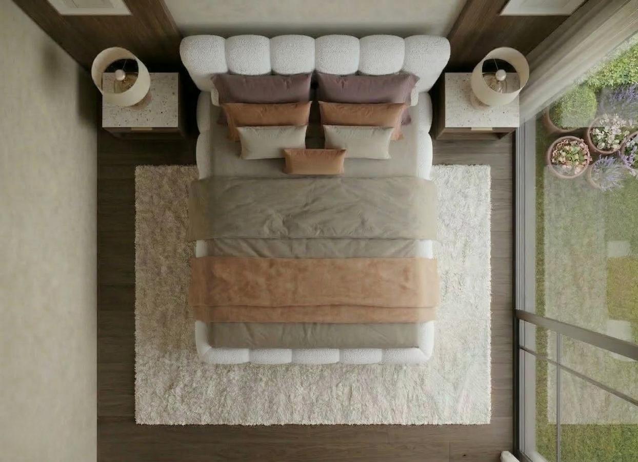 Łóżko Navo w tkaninie baranek