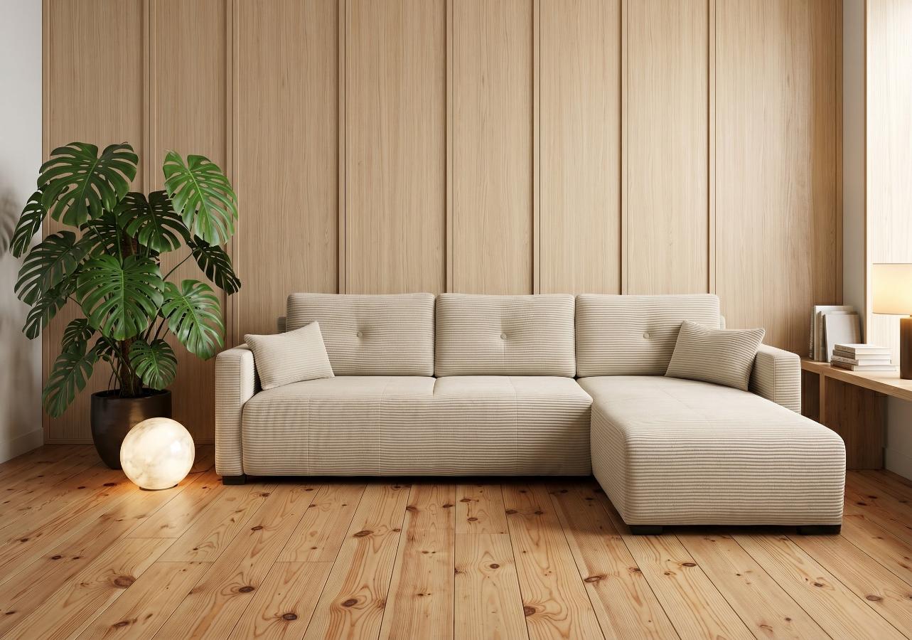 Sztruksowy Narożnik Rozkładany Moly 236x152 cm Carmen od kamameble