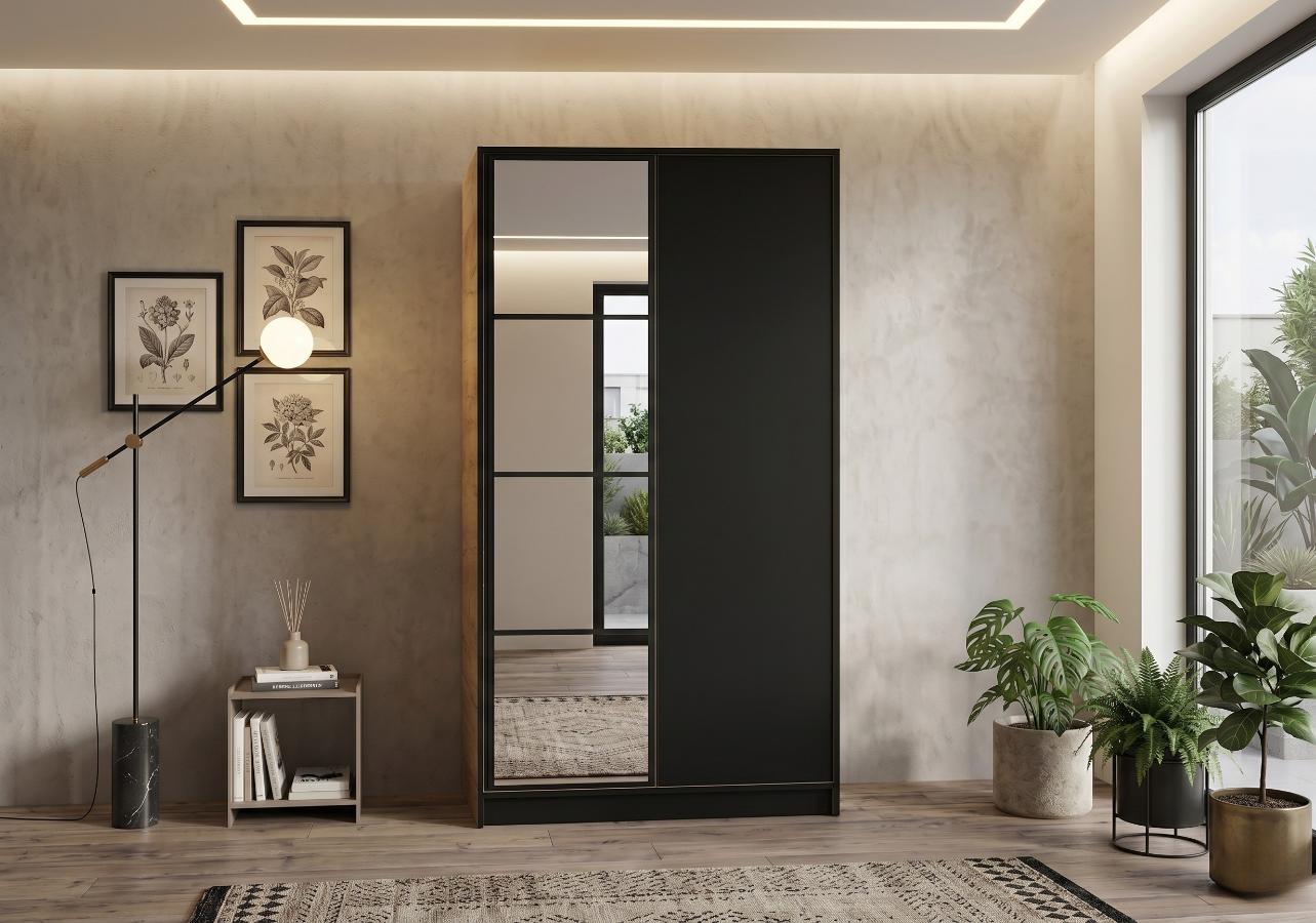 Szafa Z Lustrami 105 cm Edan Dąb Craft Złoty + Czarny Eden temu kamameble.pl