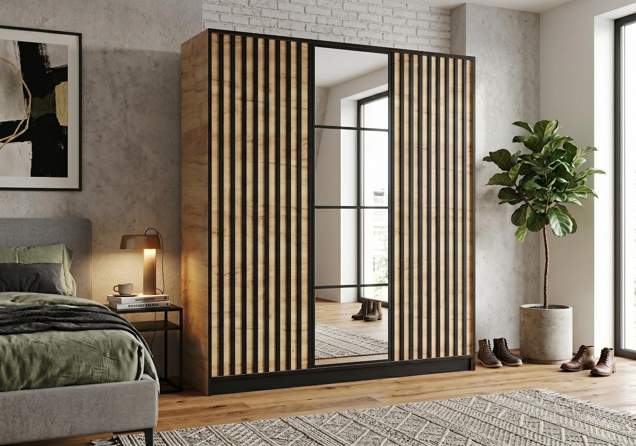 Szafa Z Lamelami 160 cm Edan Dąb Craft Złoty Eden tanio