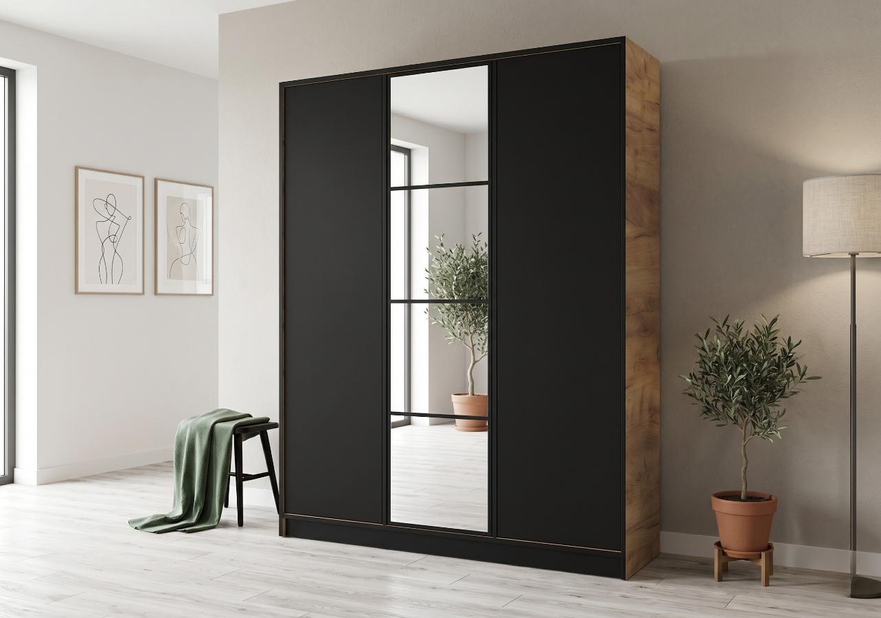 Szafa 3-Drzwiowa 160 cm Edan Dąb Craft Złoty + Czarny Eden tanio od kamameble.pl