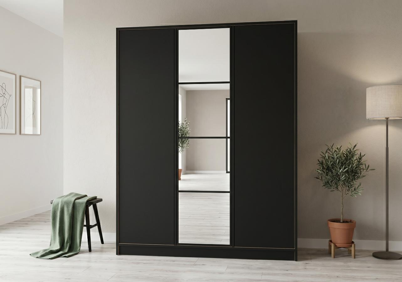 Szafa 3-Drzwiowa 160 cm Edan Dąb Craft Złoty + Czarny Eden tanio od kamameble.pl