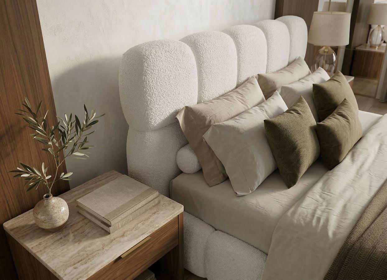 Łóżko typu chmurka Navo w tkaninie baranek